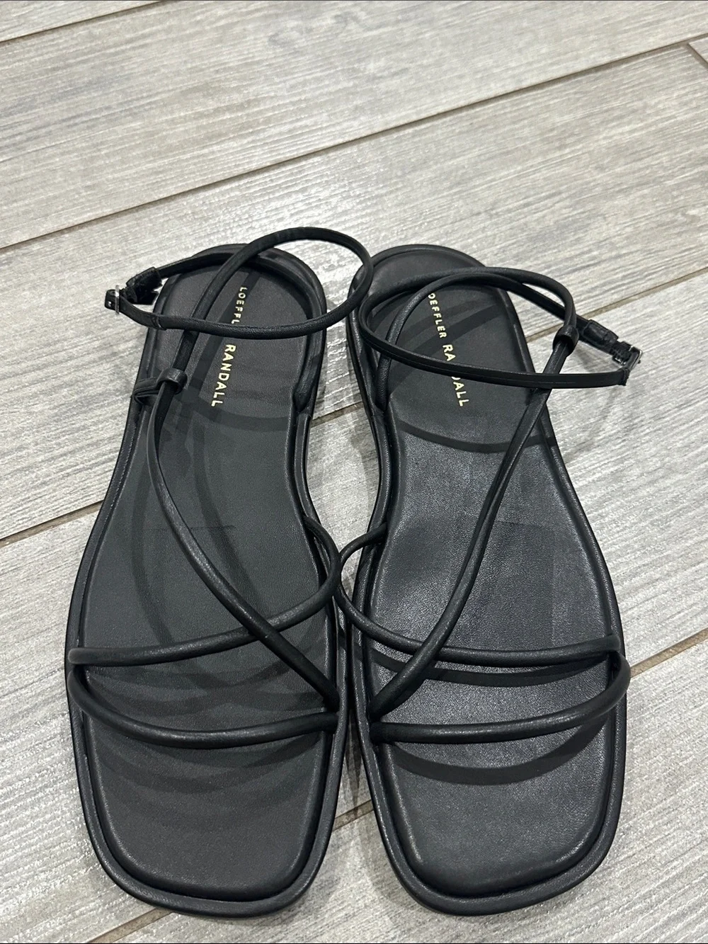 Loeffler Randall Noor Black Leather Ankle Strap Sandals New!